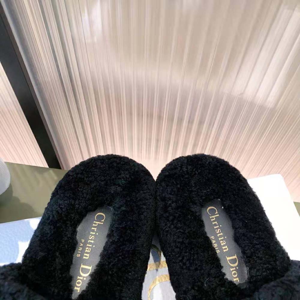Dior Women Dway Slide Black Embroidered Cotton and Shearling - image 9