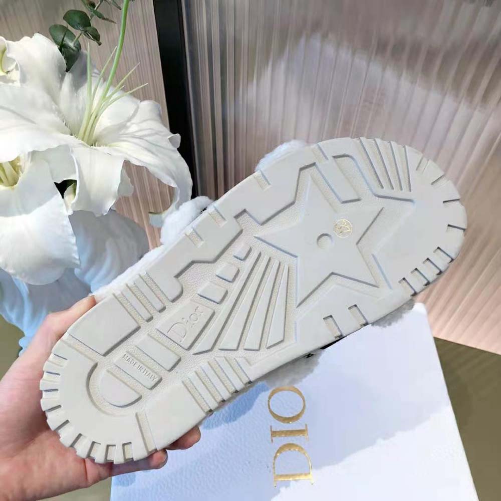 Dior Women Dway Slide White Embroidered Cotton and Shearling - image 10