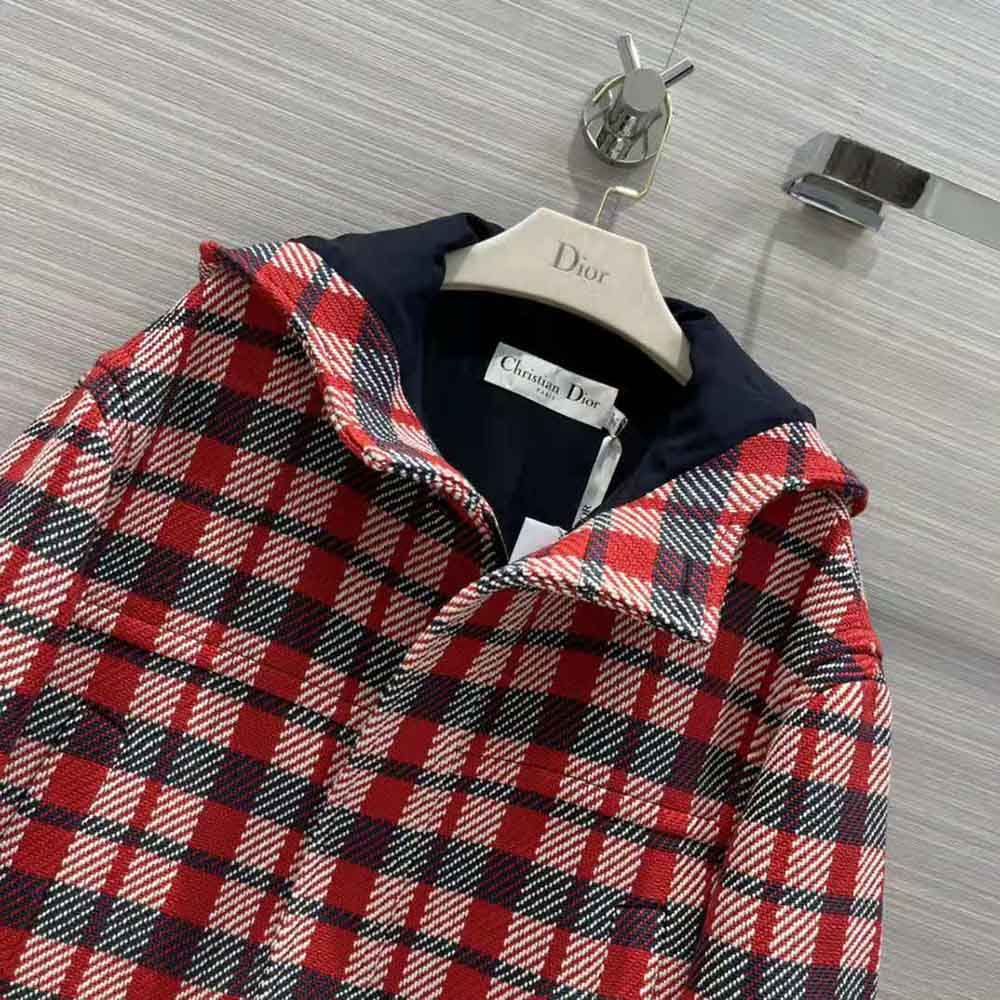 Dior Women Hooded Blouson Red Black and White Check n Dior Cotton and Wool - image 4