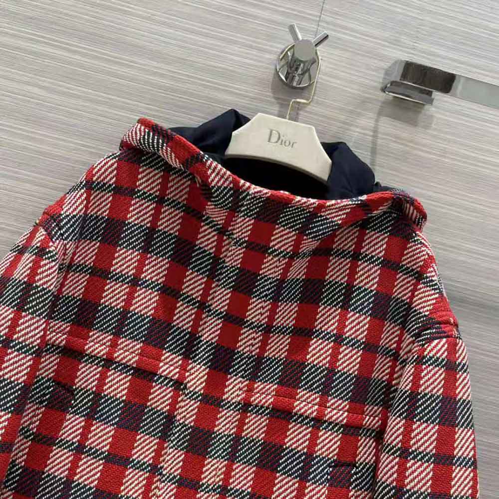 Dior Women Hooded Blouson Red Black and White Check n Dior Cotton and Wool - image 5