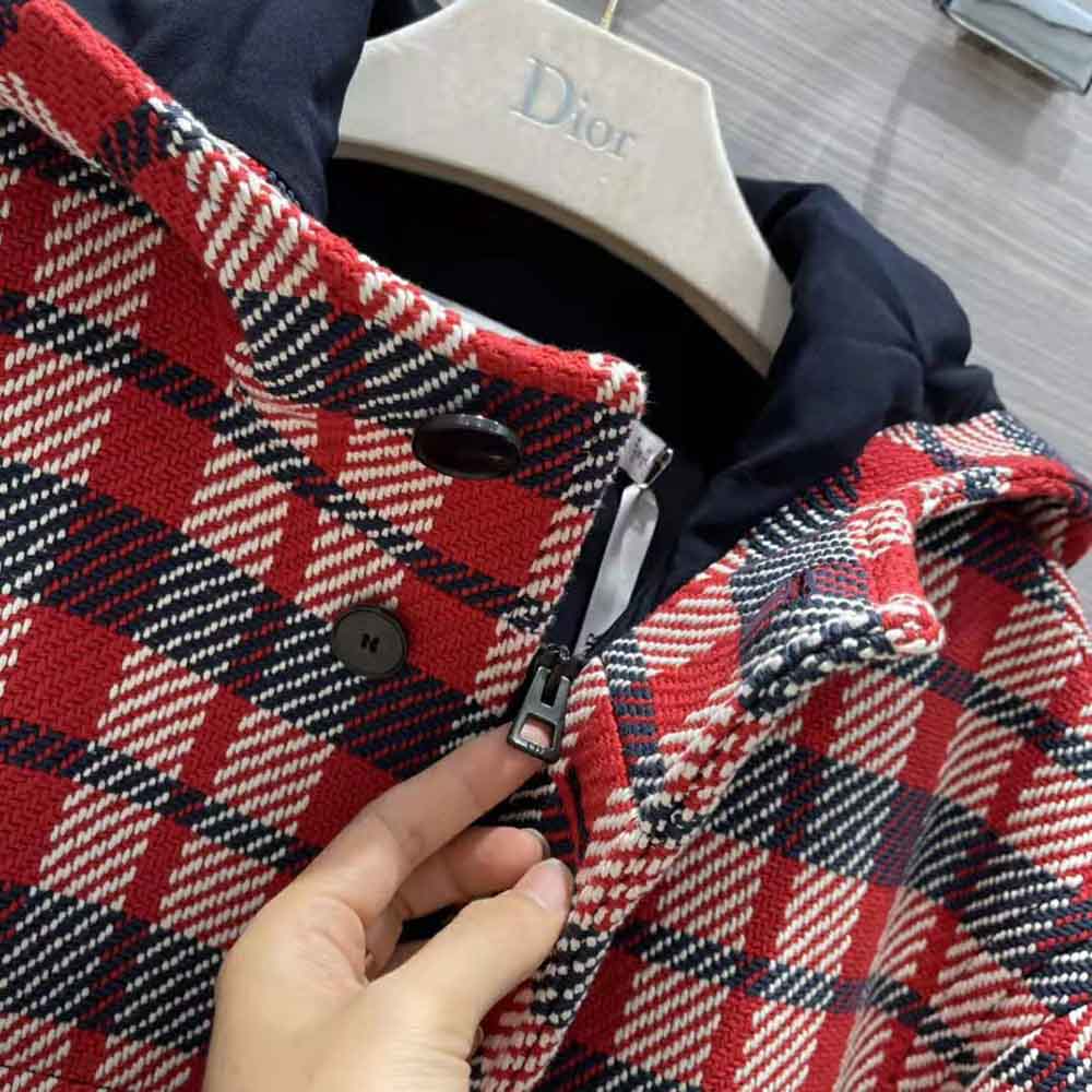 Dior Women Hooded Blouson Red Black and White Check n Dior Cotton and Wool - image 10