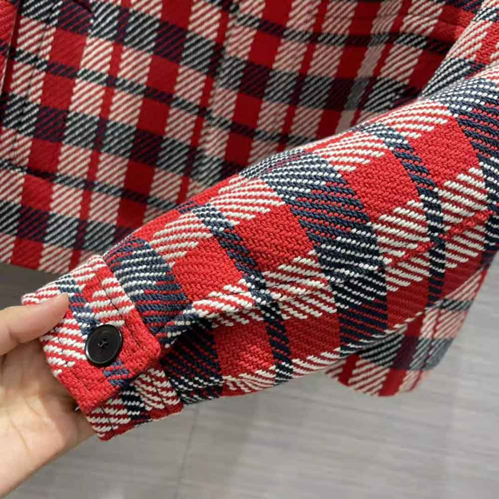 Dior Women Hooded Blouson Red Black and White Check n Dior Cotton and Wool - image 9
