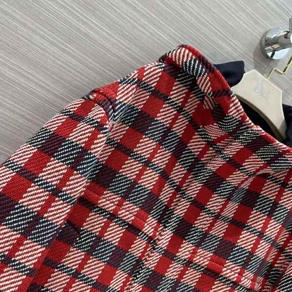 Dior Women Hooded Blouson Red Black and White Check n Dior Cotton and Wool - image 6