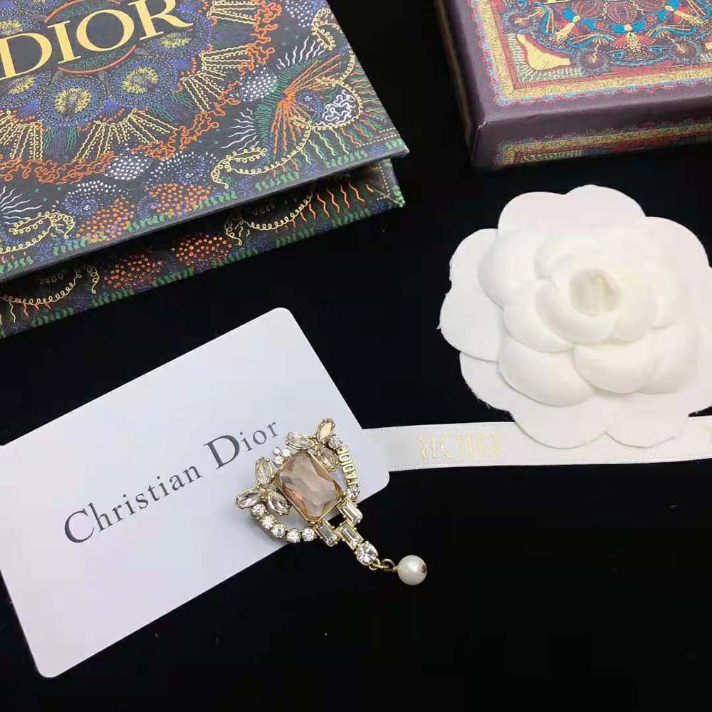 Dior Women J adior Brooch Antique Gold-Finish Metal and a White Resin Pearl - image 4