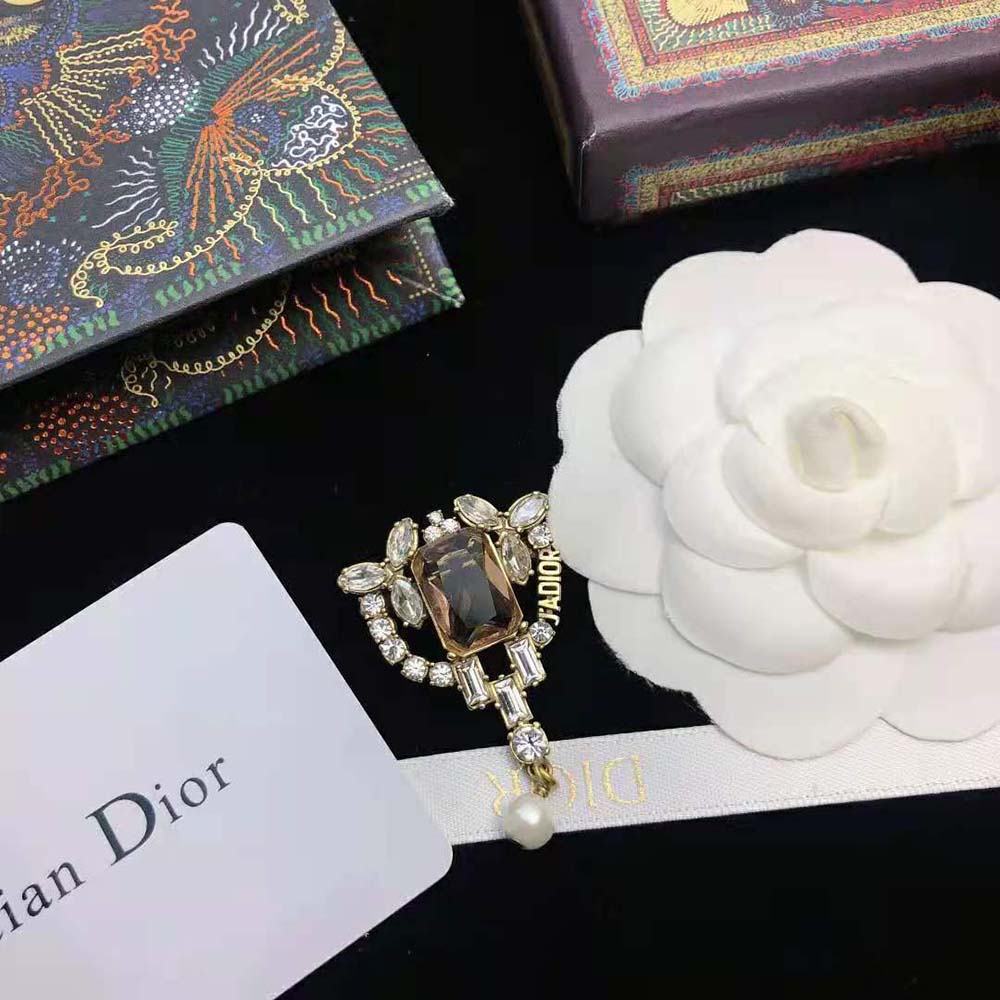 Dior Women J adior Brooch Antique Gold-Finish Metal and a White Resin Pearl - image 9
