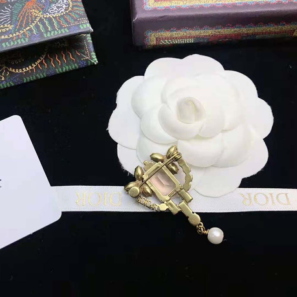 Dior Women J adior Brooch Antique Gold-Finish Metal and a White Resin Pearl - image 7