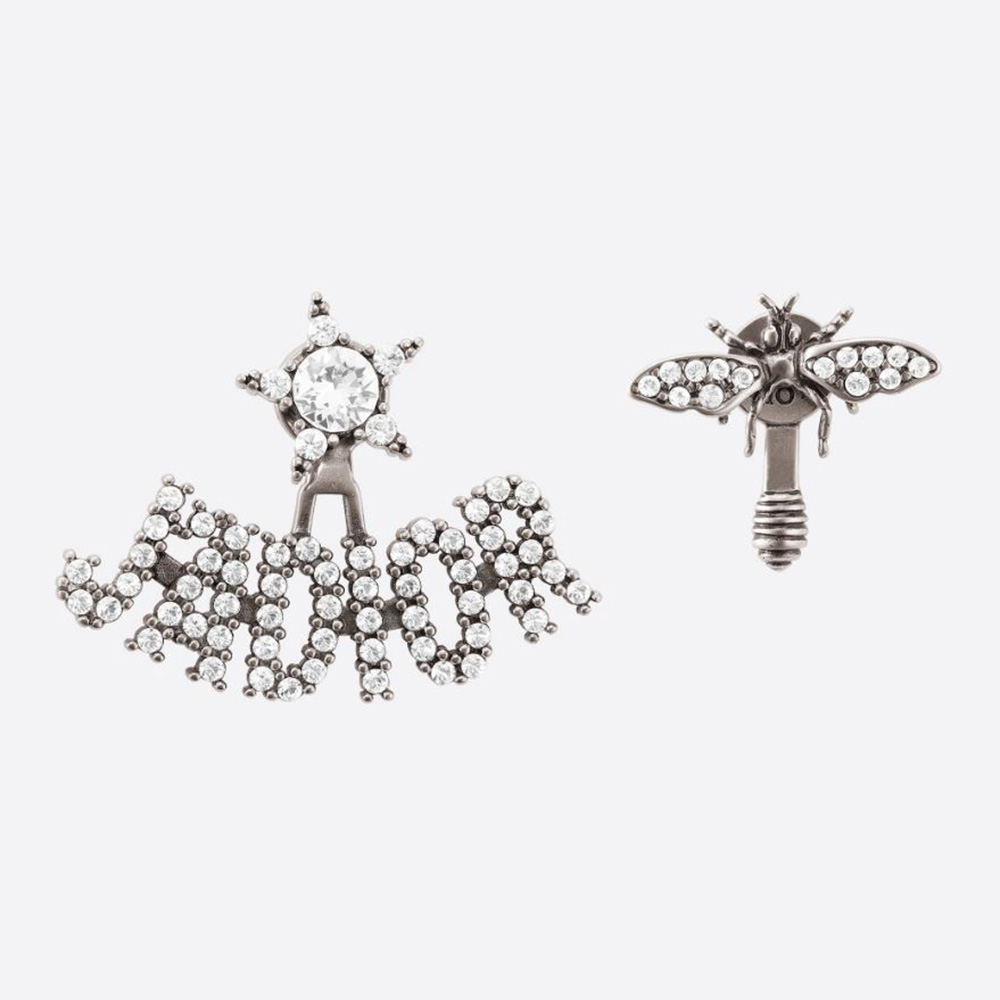Front view of Dior Women J adior Earrings Antique Palladium-Finish Metal and White Crystals