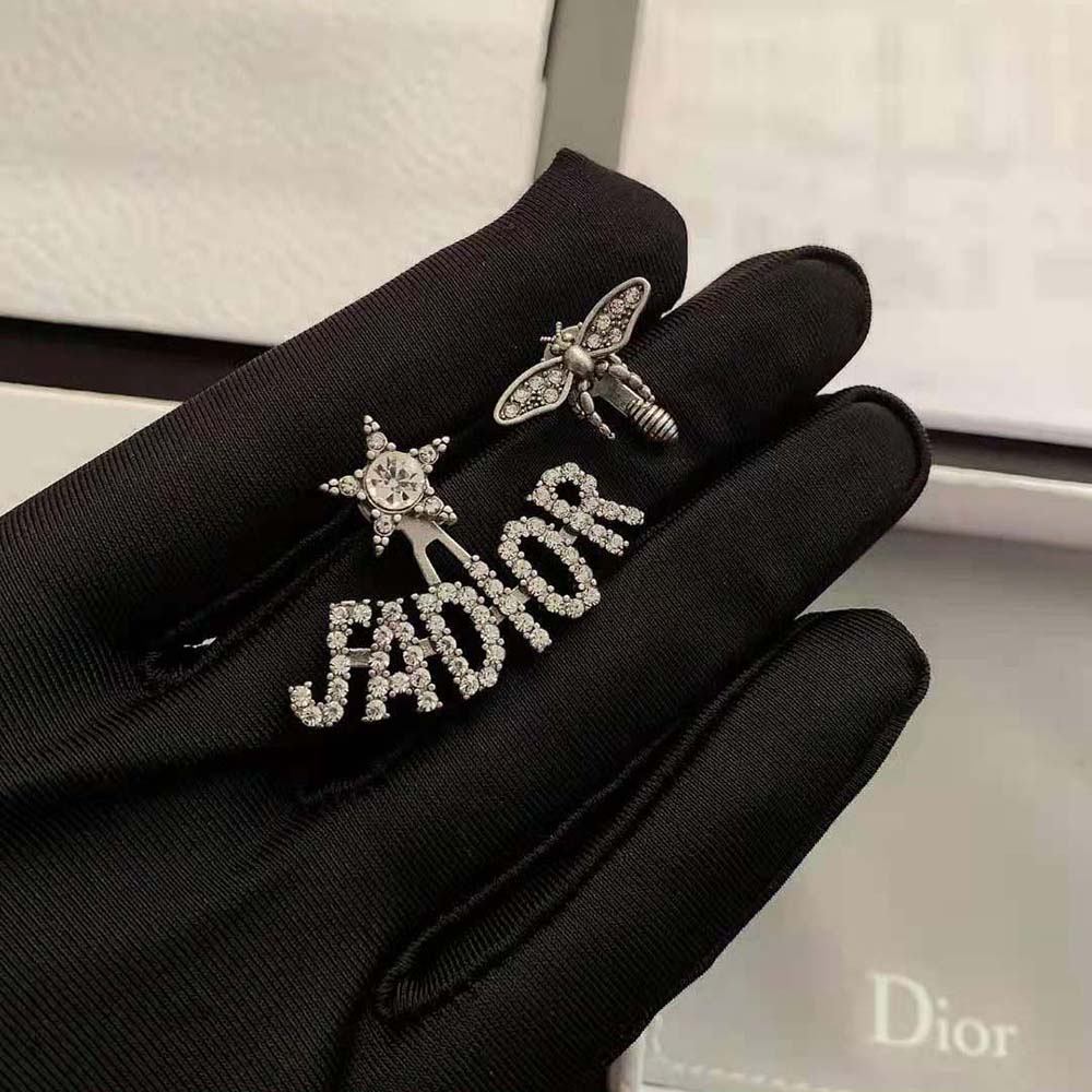 Dior Women J adior Earrings Antique Palladium-Finish Metal and White Crystals - image 6