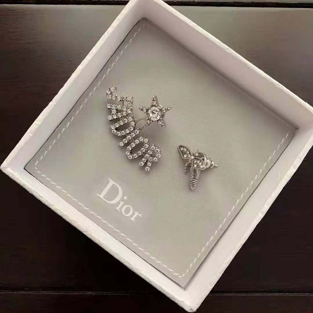 Dior Women J adior Earrings Antique Palladium-Finish Metal and White Crystals - image 5