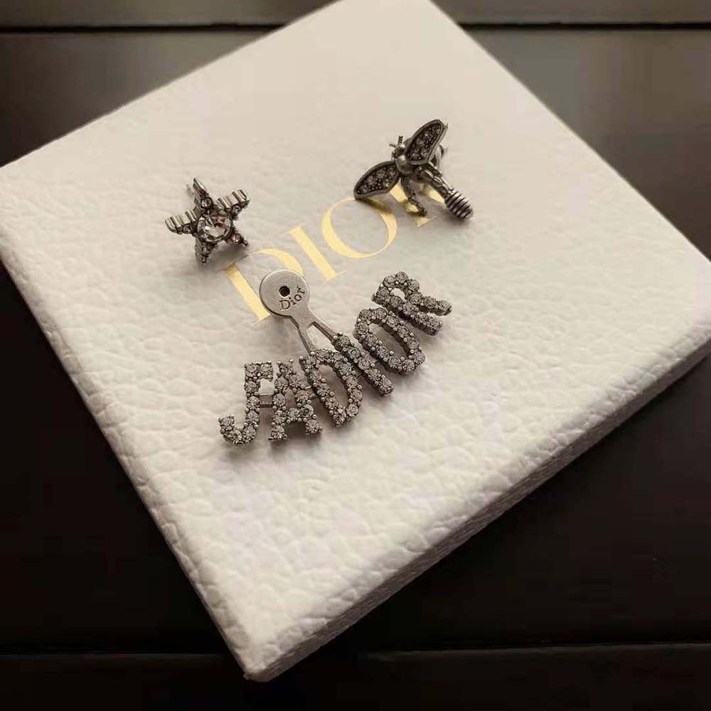 Dior Women J adior Earrings Antique Palladium-Finish Metal and White Crystals - image 4