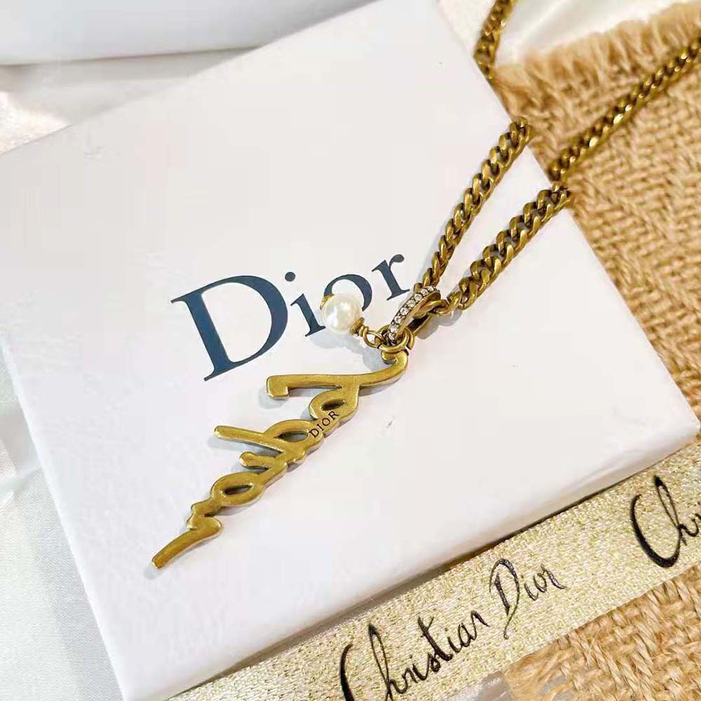 Dior Women J adior Necklace Antique Gold-Finish Metal and White Resin Pearl - image 6