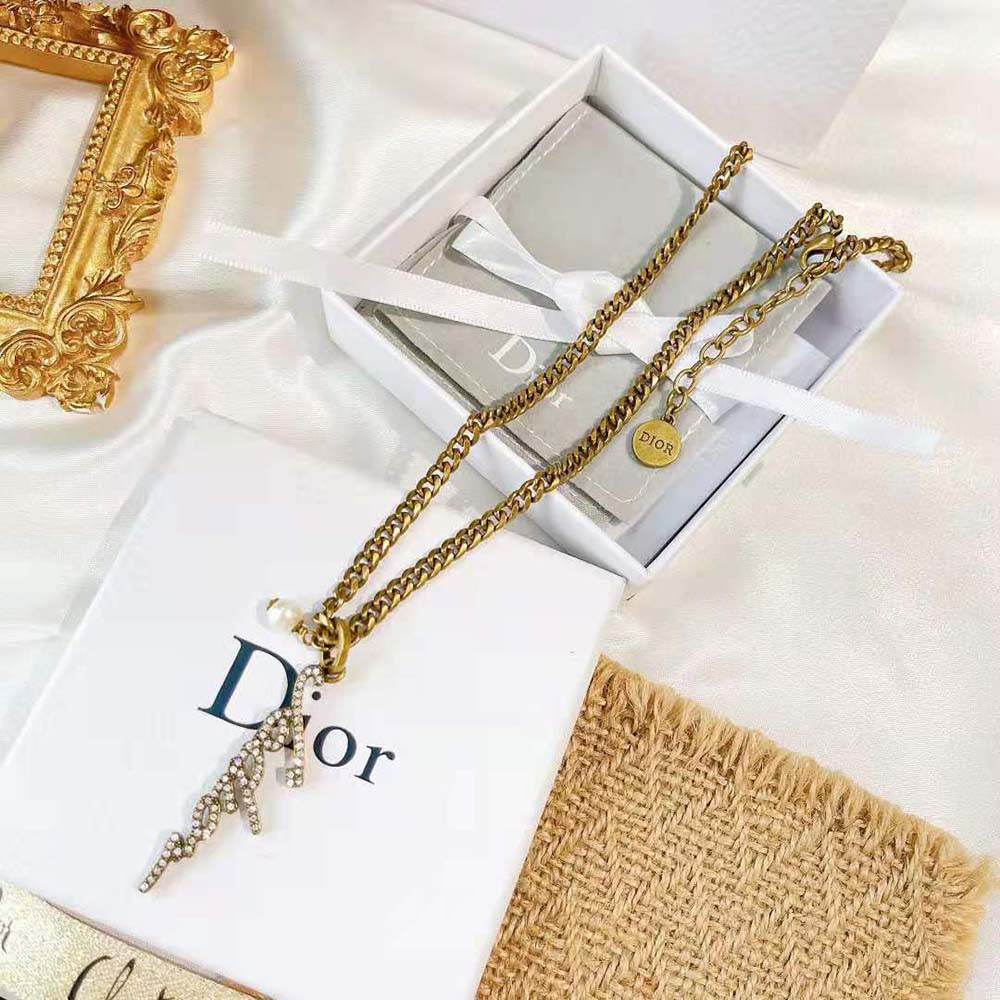 Dior Women J adior Necklace Antique Gold-Finish Metal and White Resin Pearl - image 4