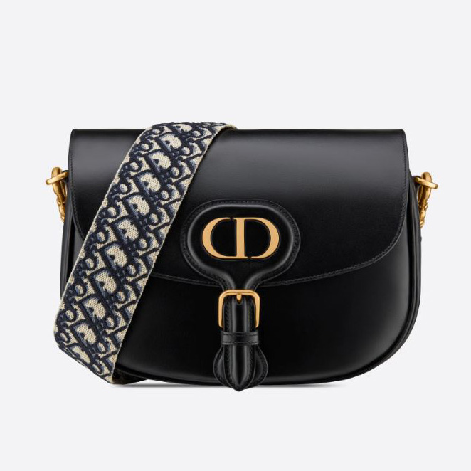 Front view of Dior Women Large Dior Bobby Bag Black Box Calfskin