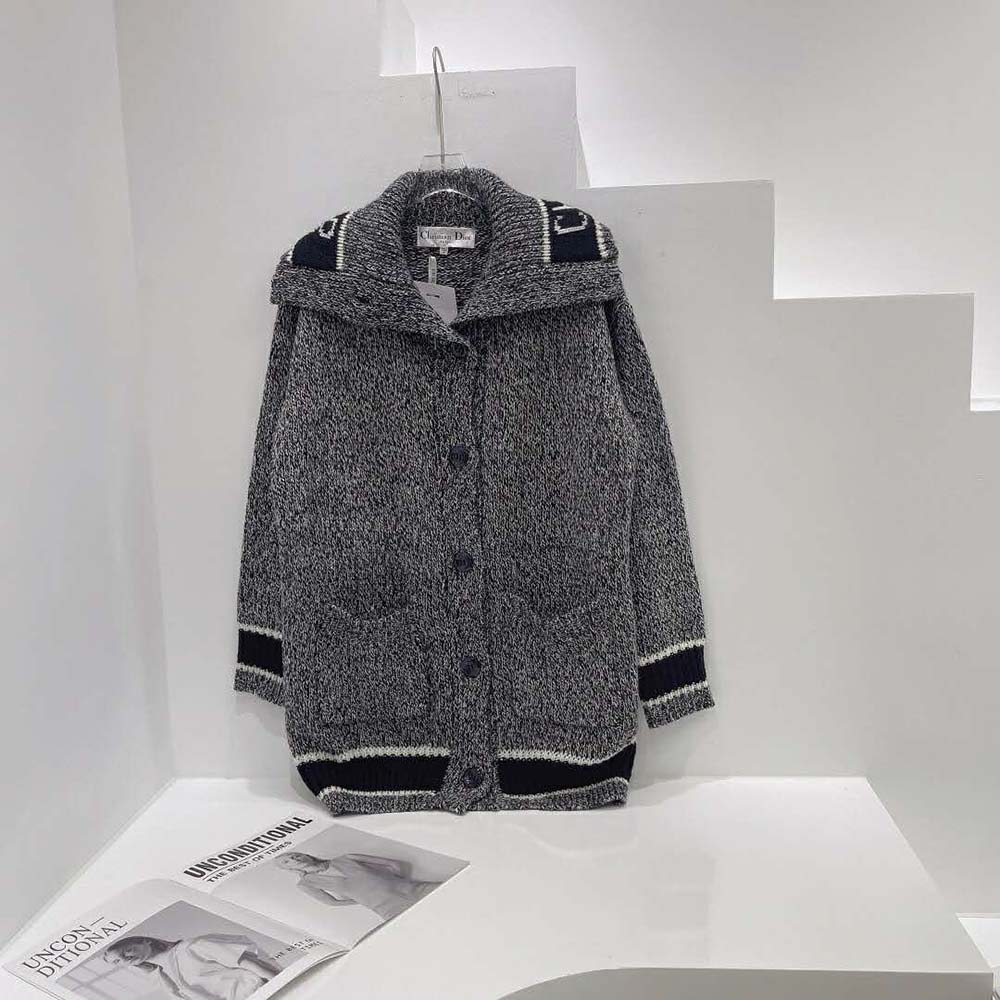 Close-up of wool and cashmere blend fabric on Dior Women Long Cardigan