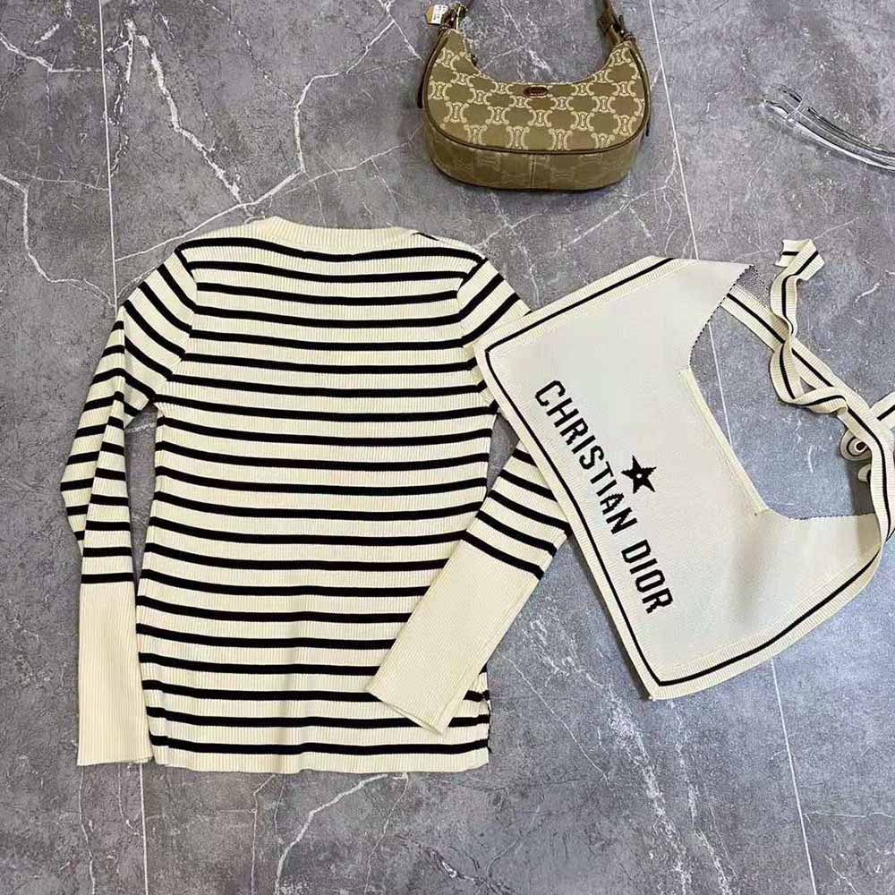 Close-up of removable collar and striped detail on Dior Women Mariniere Sweater
