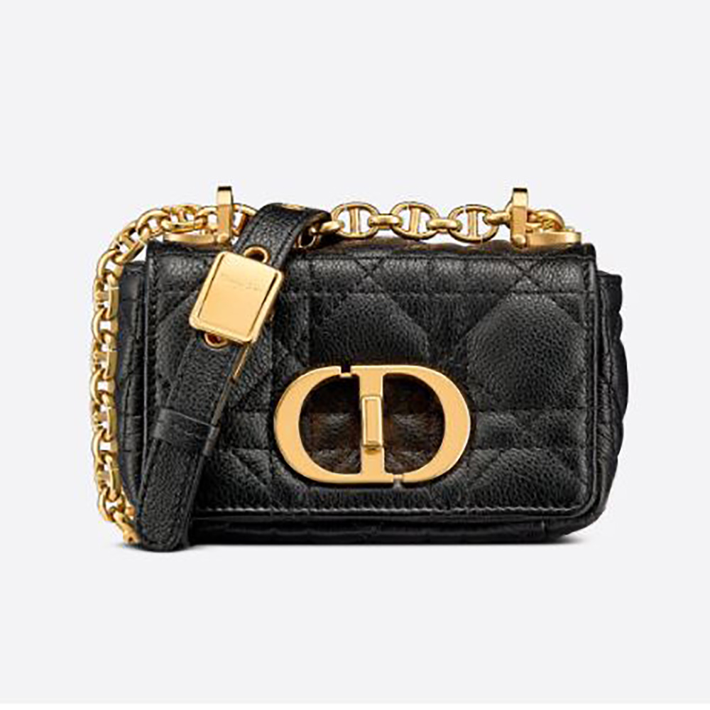 Front view of Dior Women Micro Dior Caro Bag Black Supple Cannage Calfskin
