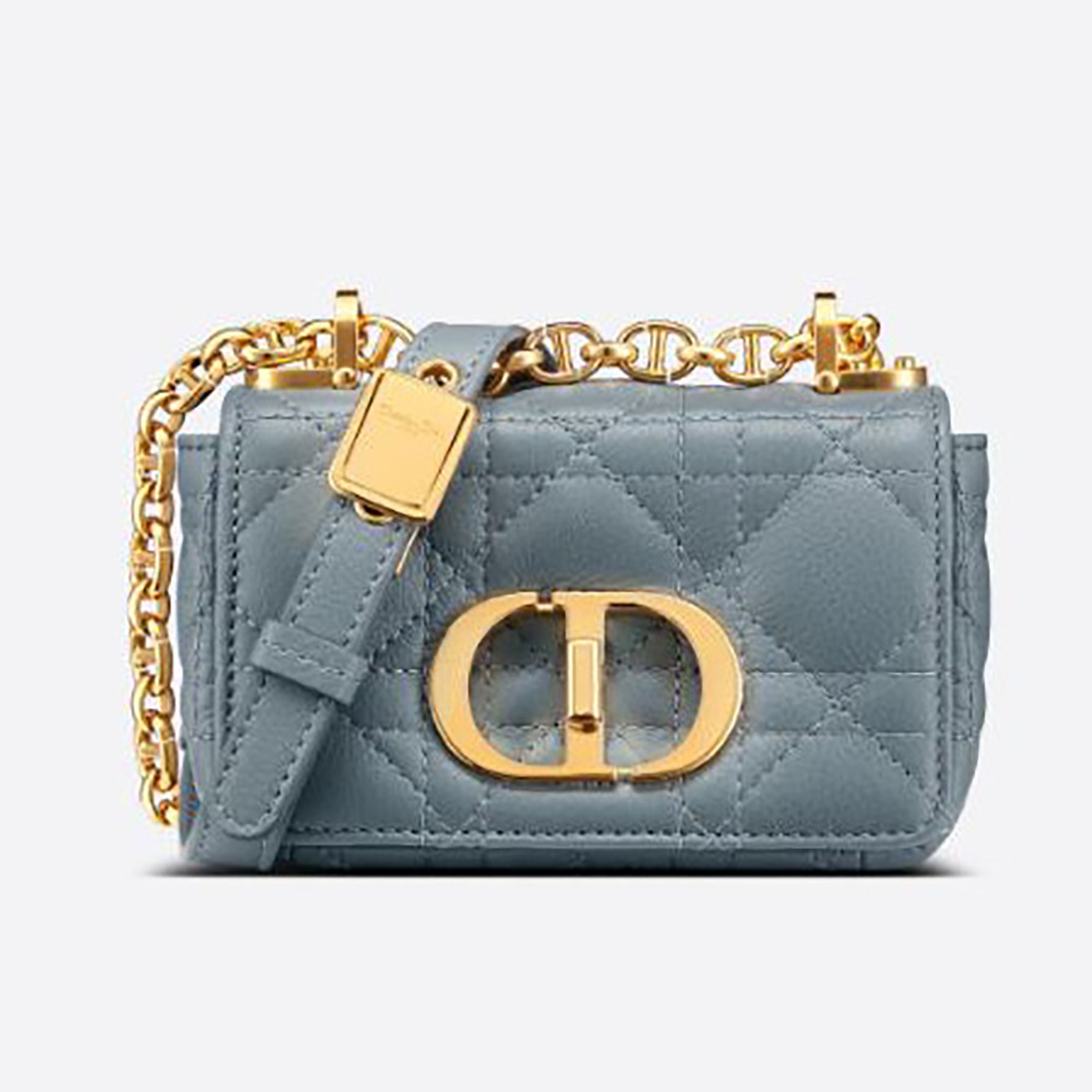 Front view of Dior Women Micro Dior Caro Bag Cloud Blue Supple Cannage Calfskin