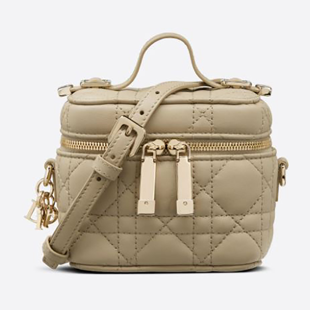 Front view of Dior Women Micro Lady Dior Vanity Case Cannage Lambskin-Beige