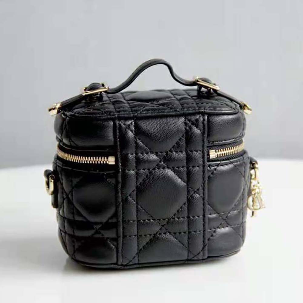 Side profile showing adjustable strap of Dior Women Micro Lady Dior Vanity Case