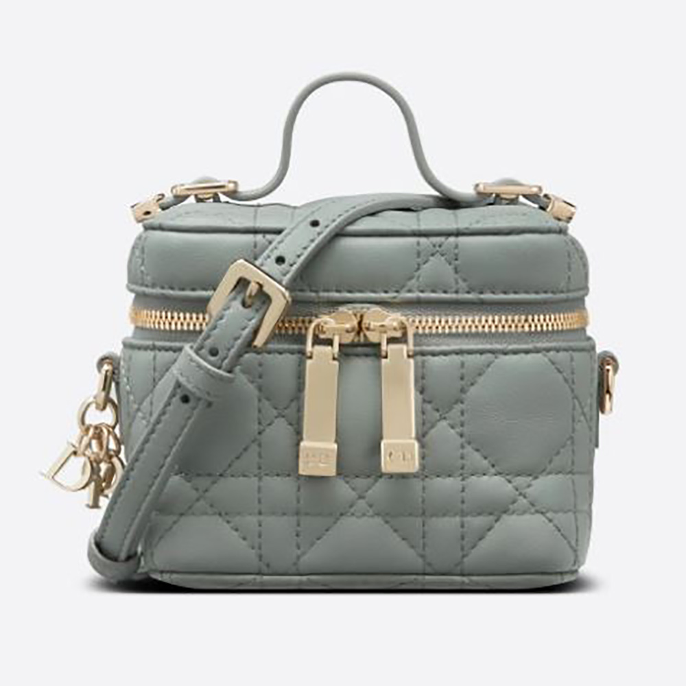 Front view of Dior Women Micro Lady Dior Vanity Case Cannage Lambskin-Gray