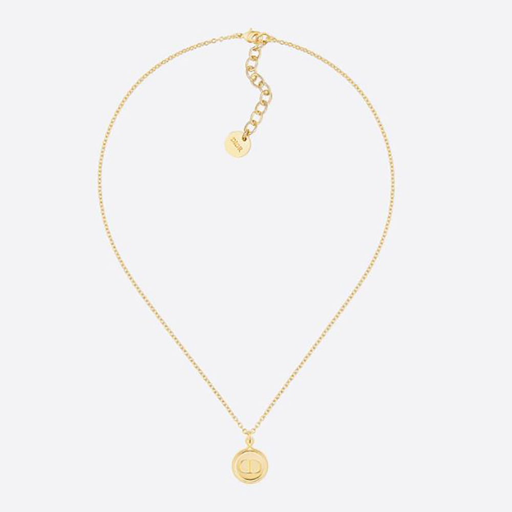 Front view of Dior Women Petit CD Necklace Gold-Finish Metal on white background