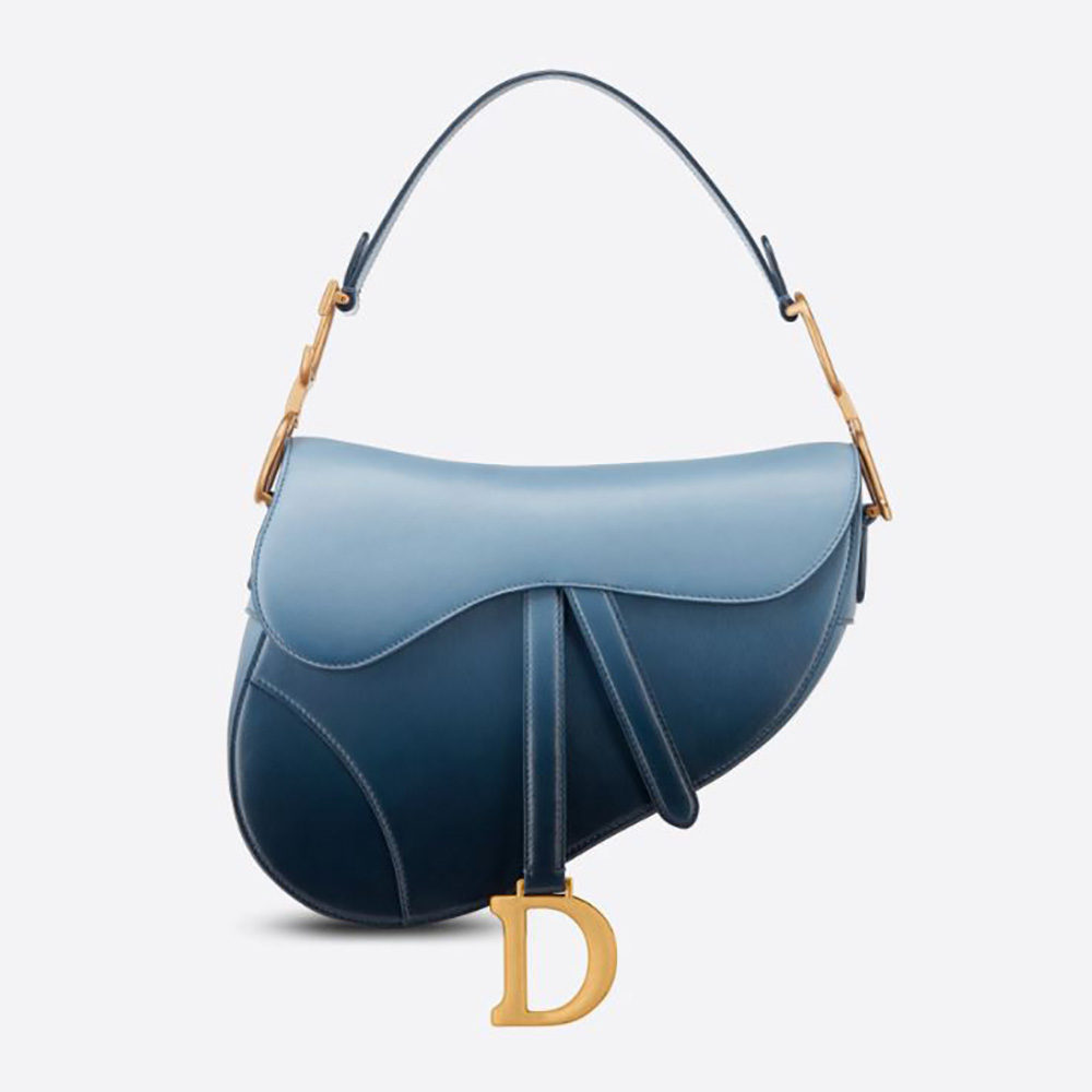 Front view of Dior Women Saddle Bag Indigo Blue Gradient Calfskin
