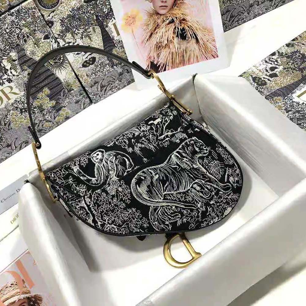 Side angle showing silver-tone hardware and magnetic closure on Dior bag