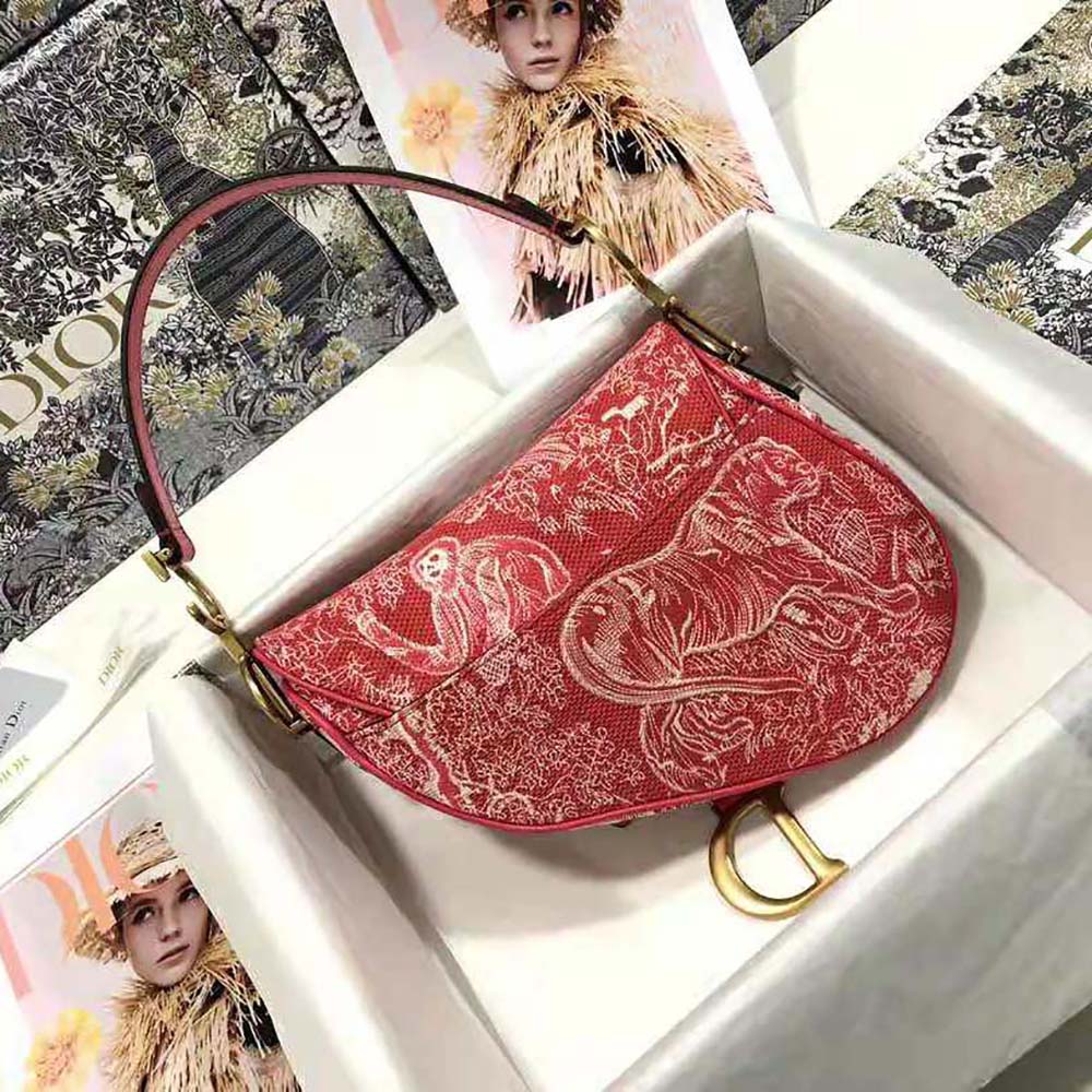 Side angle showing saddle silhouette of Dior Women Saddle Bag