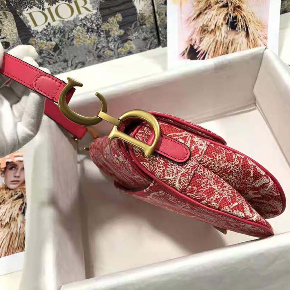 Dior Women Saddle Bag Toile DE Jouy Reverse Jacquard-Red - image 5