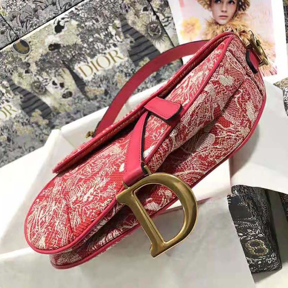 Dior Women Saddle Bag Toile DE Jouy Reverse Jacquard-Red - image 6