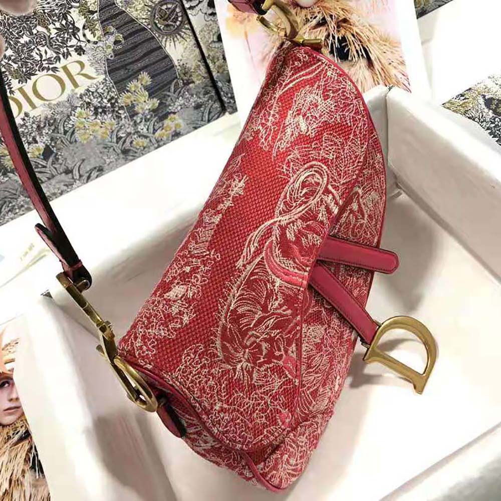 Dior Women Saddle Bag Toile DE Jouy Reverse Jacquard-Red - image 4