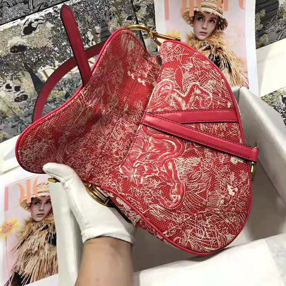 Dior Women Saddle Bag Toile DE Jouy Reverse Jacquard-Red - image 7