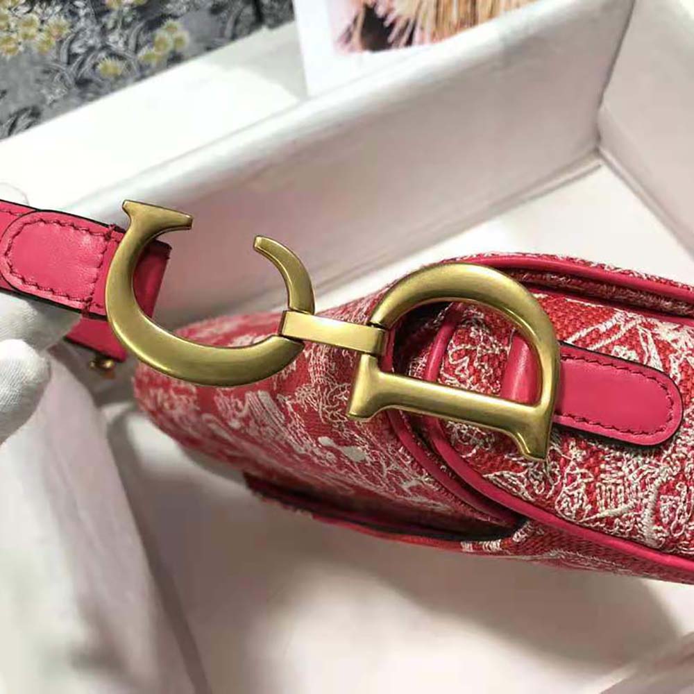 Dior Women Saddle Bag Toile DE Jouy Reverse Jacquard-Red - image 9