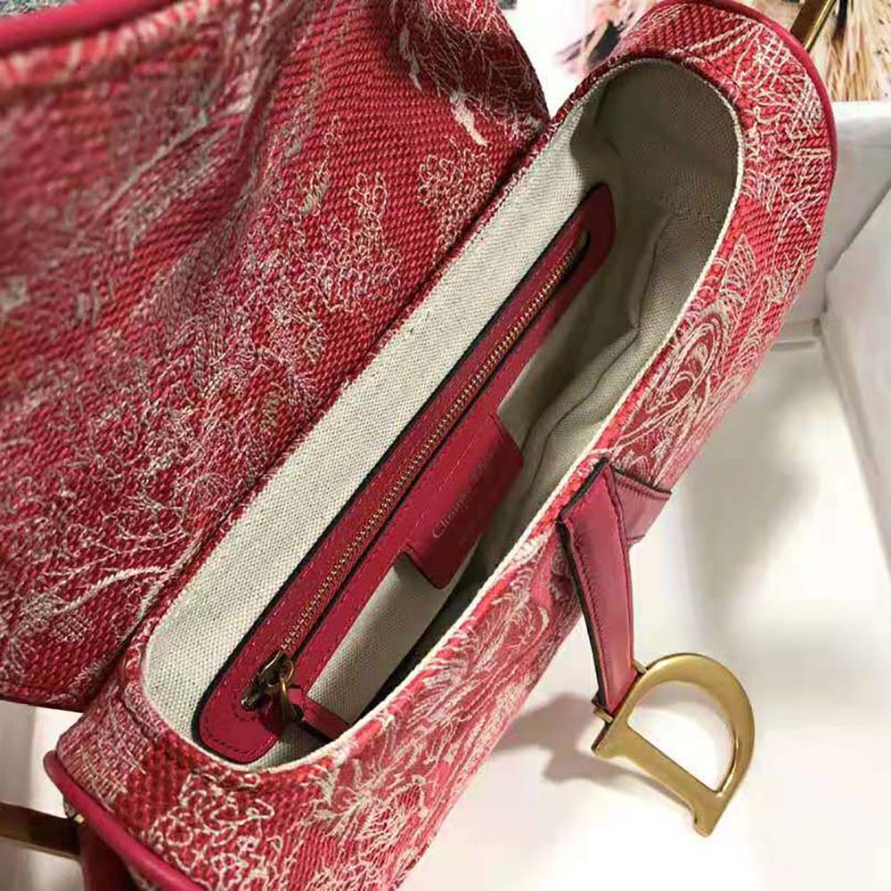 Dior Women Saddle Bag Toile DE Jouy Reverse Jacquard-Red - image 8