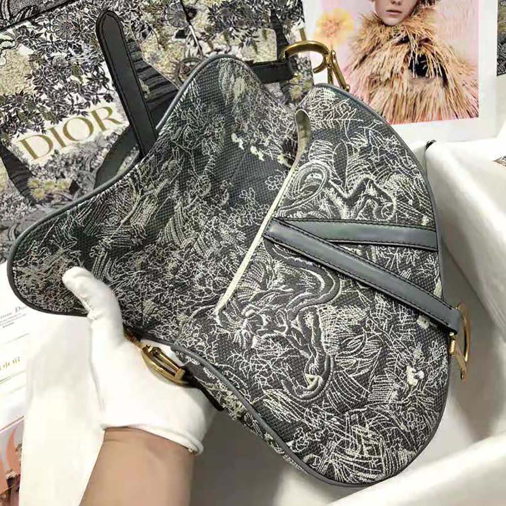 Dior Women Saddle Bag Toile DE Jouy Reverse Jacquard-Silver - image 7