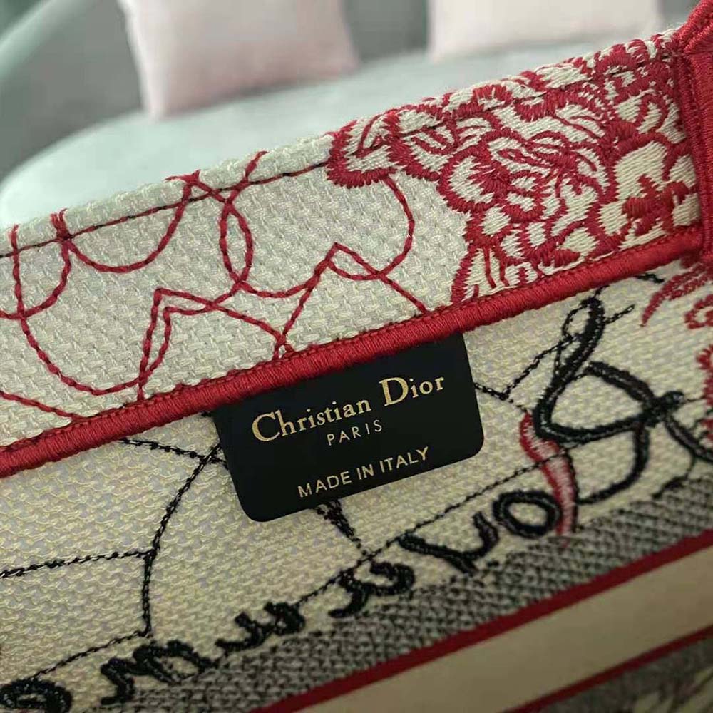 Dior Women Small Dior Book Tote Red and White D-Royaume D Amour Embroidery - image 8