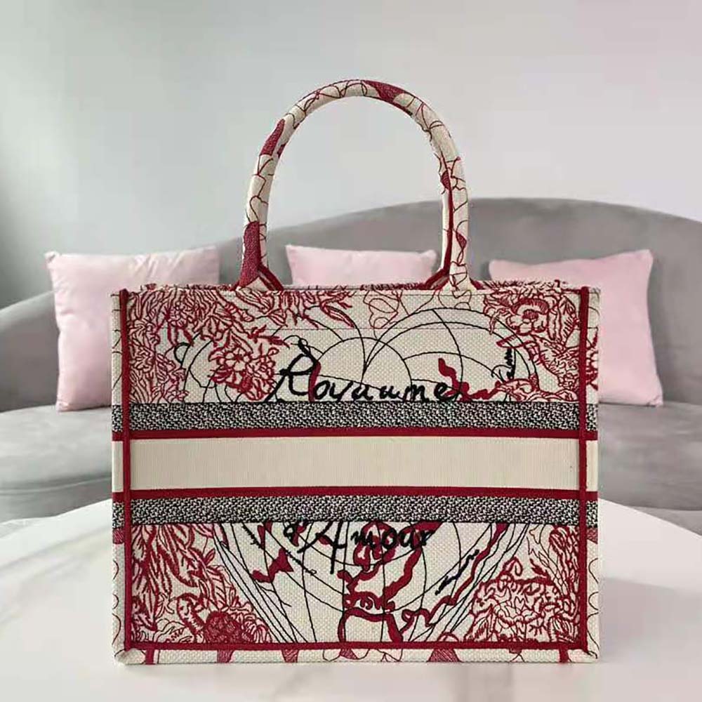 Dior Women Small Dior Book Tote Red and White D-Royaume D Amour Embroidery - image 4