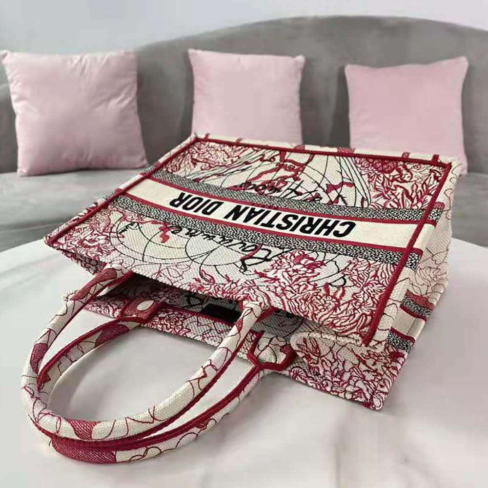 Dior Women Small Dior Book Tote Red and White D-Royaume D Amour Embroidery - image 6
