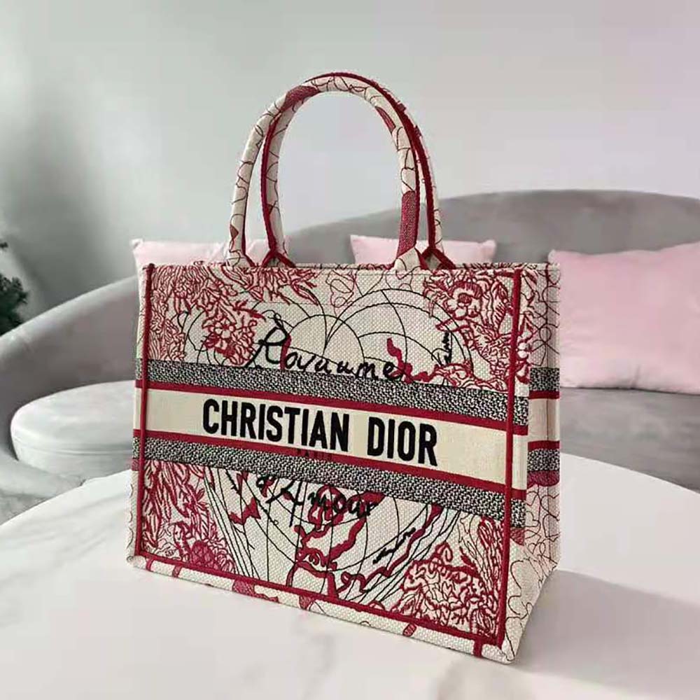 Dior Women Small Dior Book Tote Red and White D-Royaume D Amour Embroidery - image 5