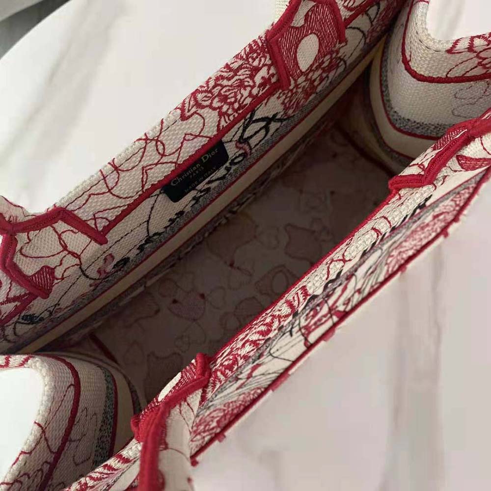 Dior Women Small Dior Book Tote Red and White D-Royaume D Amour Embroidery - image 9