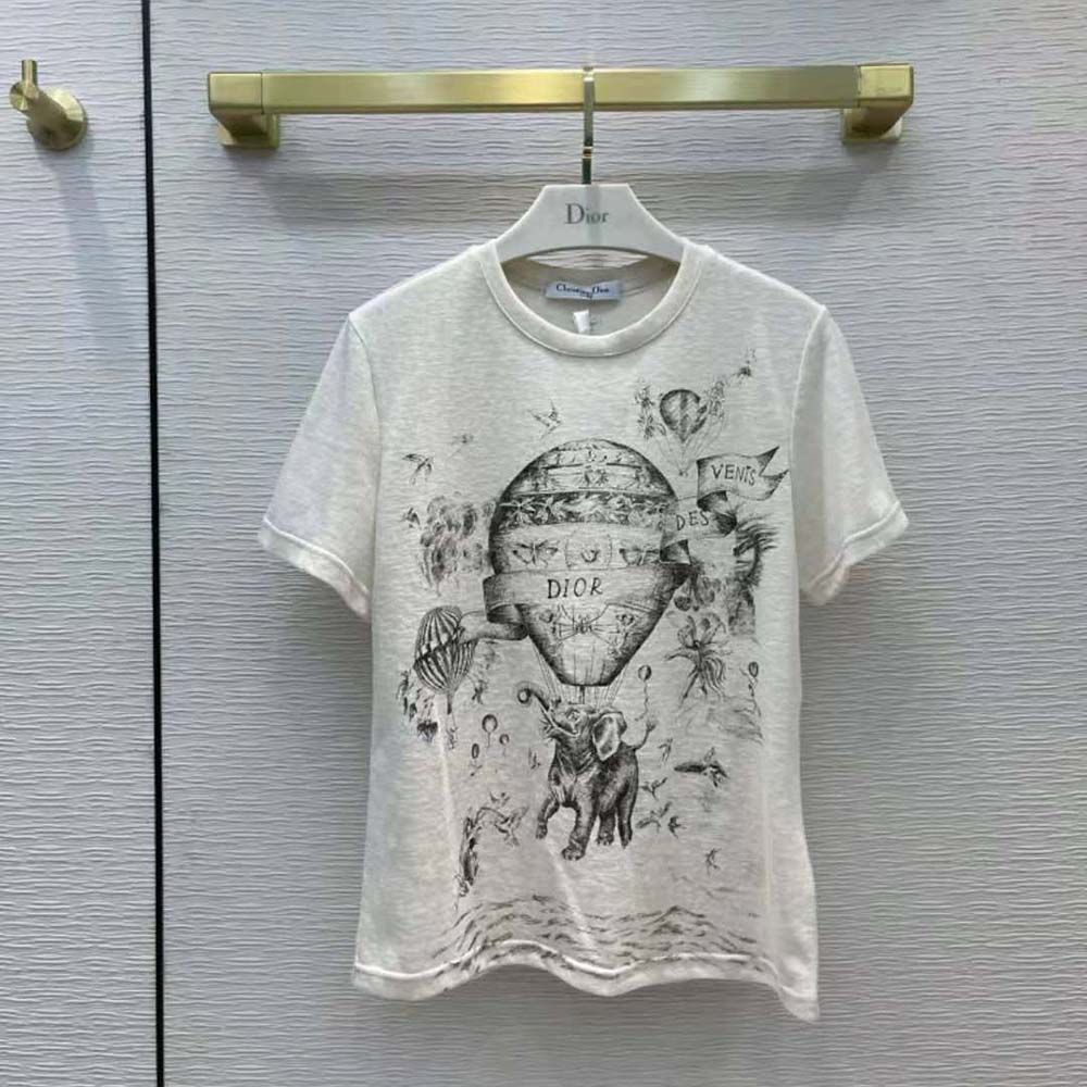 Side profile showing relaxed fit of Dior Women T-shirt Ecru Dior Des Vents