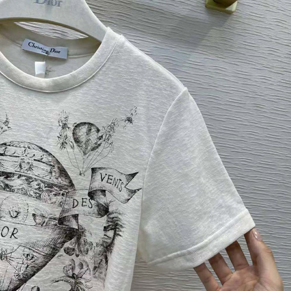 Dior Women T-shirt Ecru Dior Des Vents Cotton Jersey and Linen - image 6