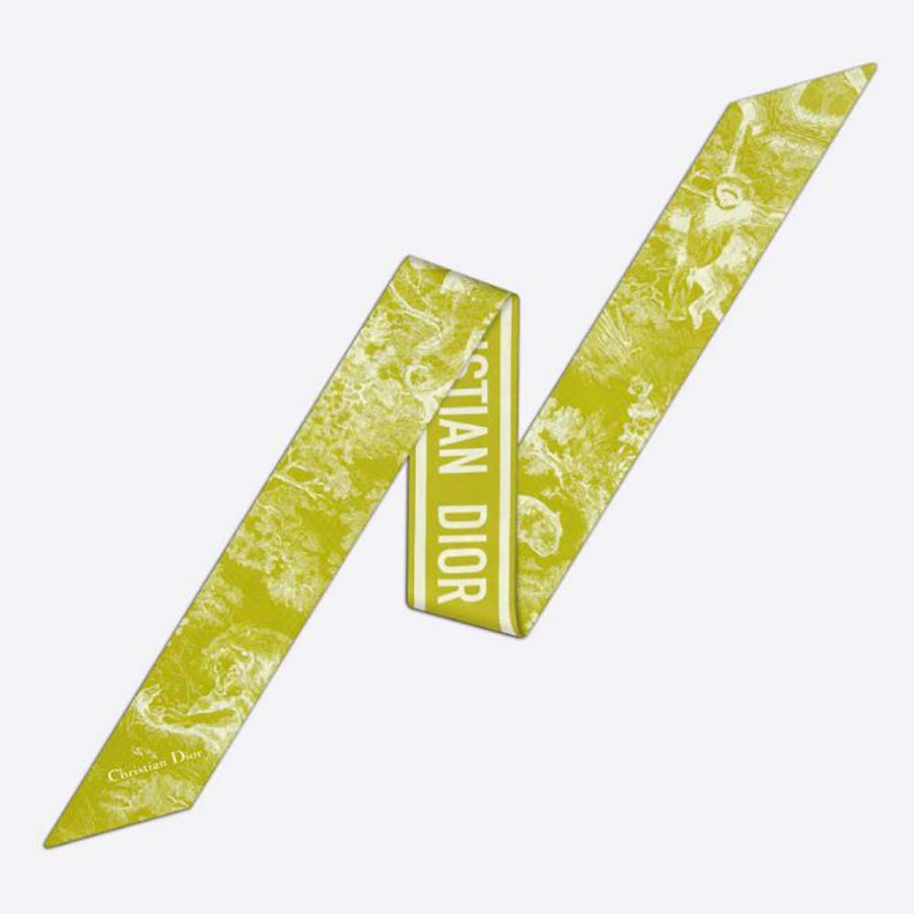 Close-up of Dior Women Toile DE Jouy Reverse Mitzah Scarf Silk Twill-Lime folded