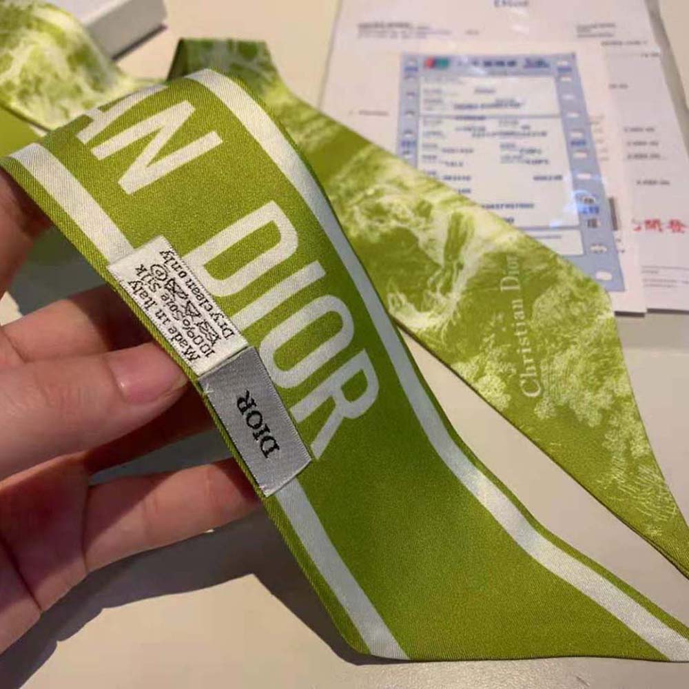 Dior Women Toile DE Jouy Reverse Mitzah Scarf Silk Twill-Lime - image 7