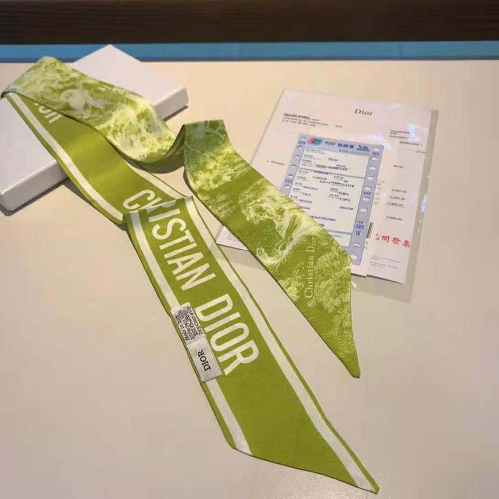 Dior Women Toile DE Jouy Reverse Mitzah Scarf Silk Twill-Lime - image 6