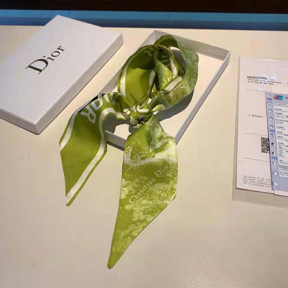 Dior Women Toile DE Jouy Reverse Mitzah Scarf Silk Twill-Lime - image 5