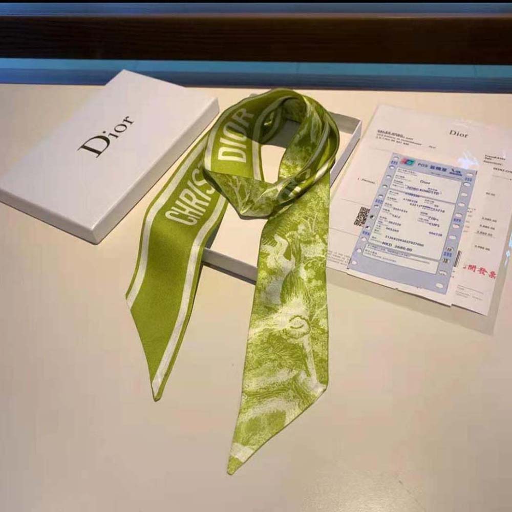 Dior Women Toile DE Jouy Reverse Mitzah Scarf Silk Twill-Lime - image 4