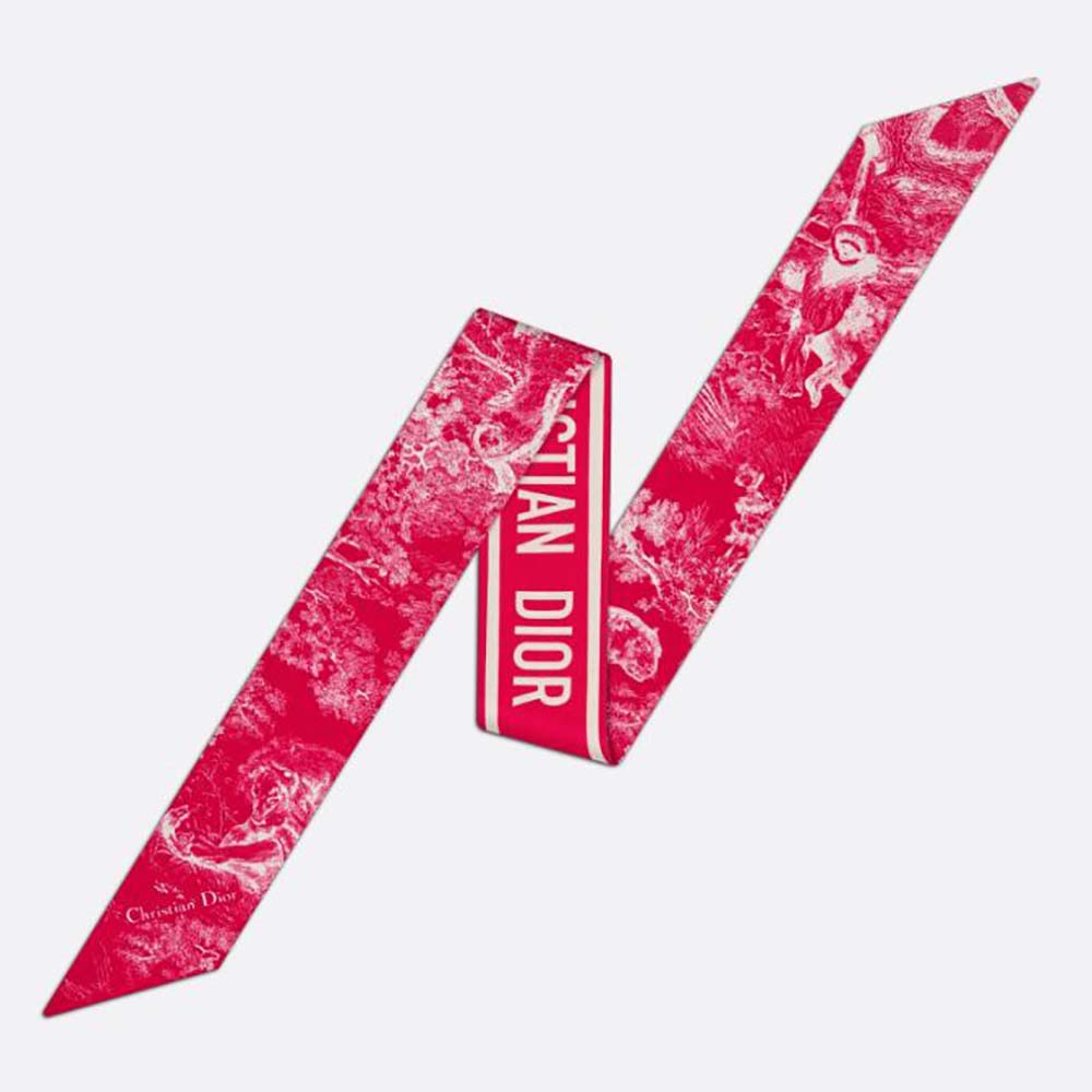 Front view of Dior Women Toile DE Jouy Reverse Mitzah Scarf Silk Twill-Red