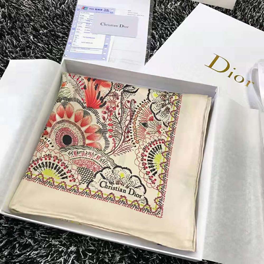 Dior Women Tree of Life Square Scarf elegantly draped on mannequin