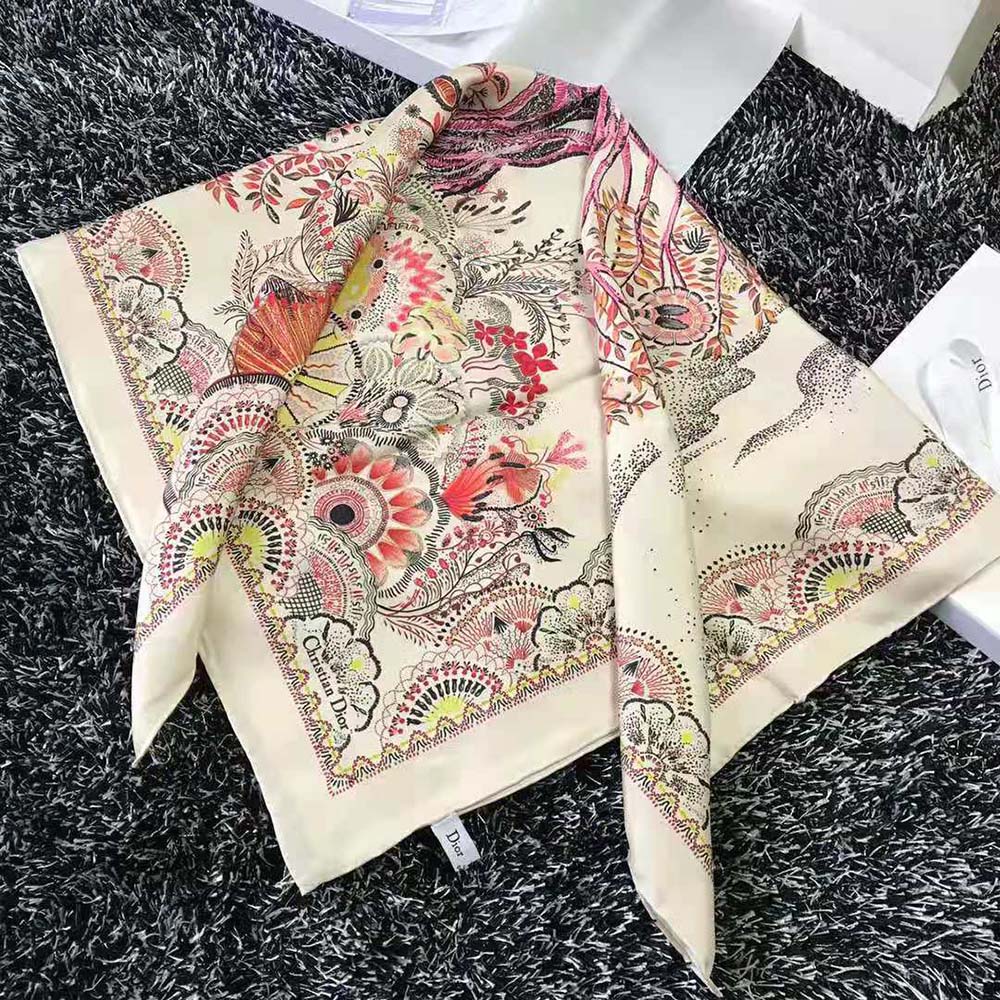 Dior Women Tree of Life Square Scarf Beige Silk Twill - image 6